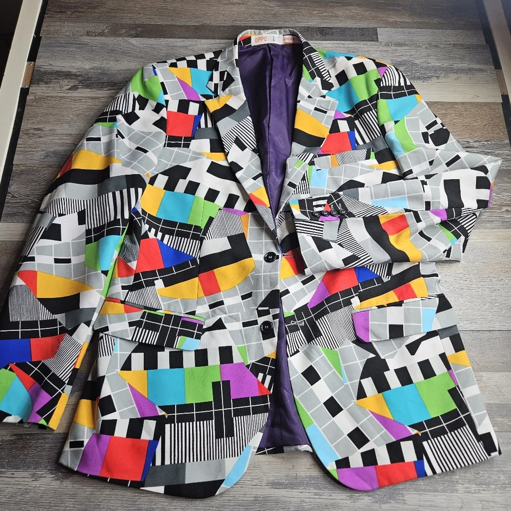 OppoSuits Slim Fit Novelty Blazer Jacket  Testival 80s Pattern Size 44 - Picture 2 of 9